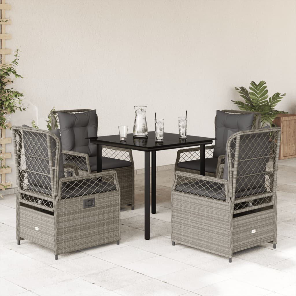 Set Pranzo da Giardino 5pz con Cuscini Grigio Chiaro Polyrattan - homemem39