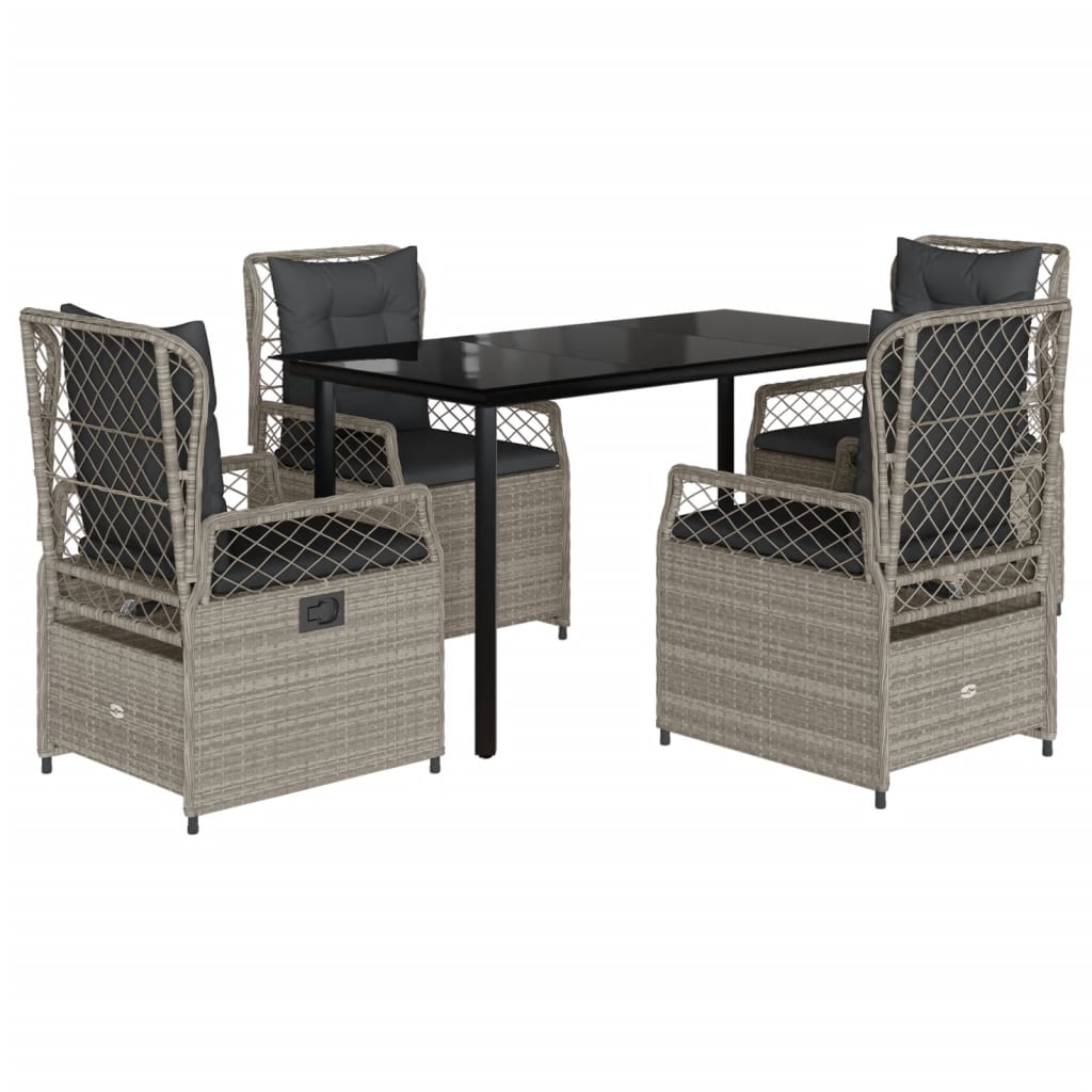 Set Pranzo da Giardino 5pz con Cuscini Grigio Chiaro Polyrattan - homemem39