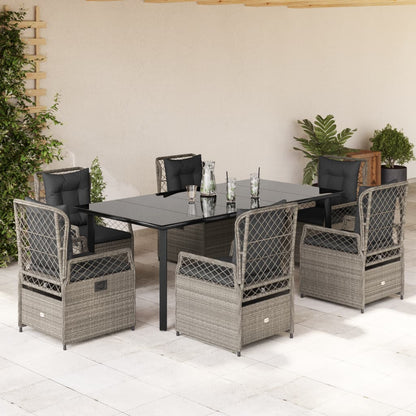Set da Pranzo da Giardino 7 pz Cuscini Polyrattan Grigio Chiaro - homemem39