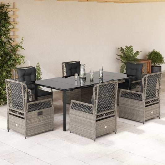 Set da Pranzo da Giardino 7 pz Cuscini Polyrattan Grigio Chiaro - homemem39