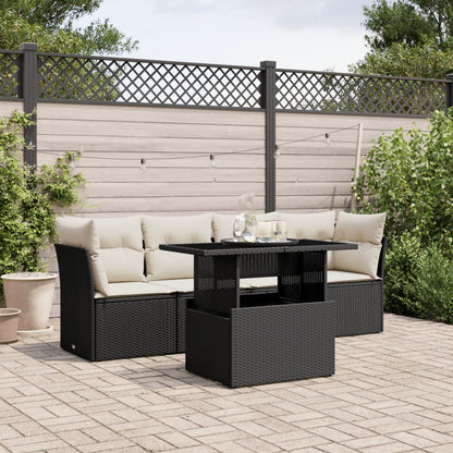 Set Divani da Giardino 5 pz con Cuscini in Polyrattan Nero | homemem39