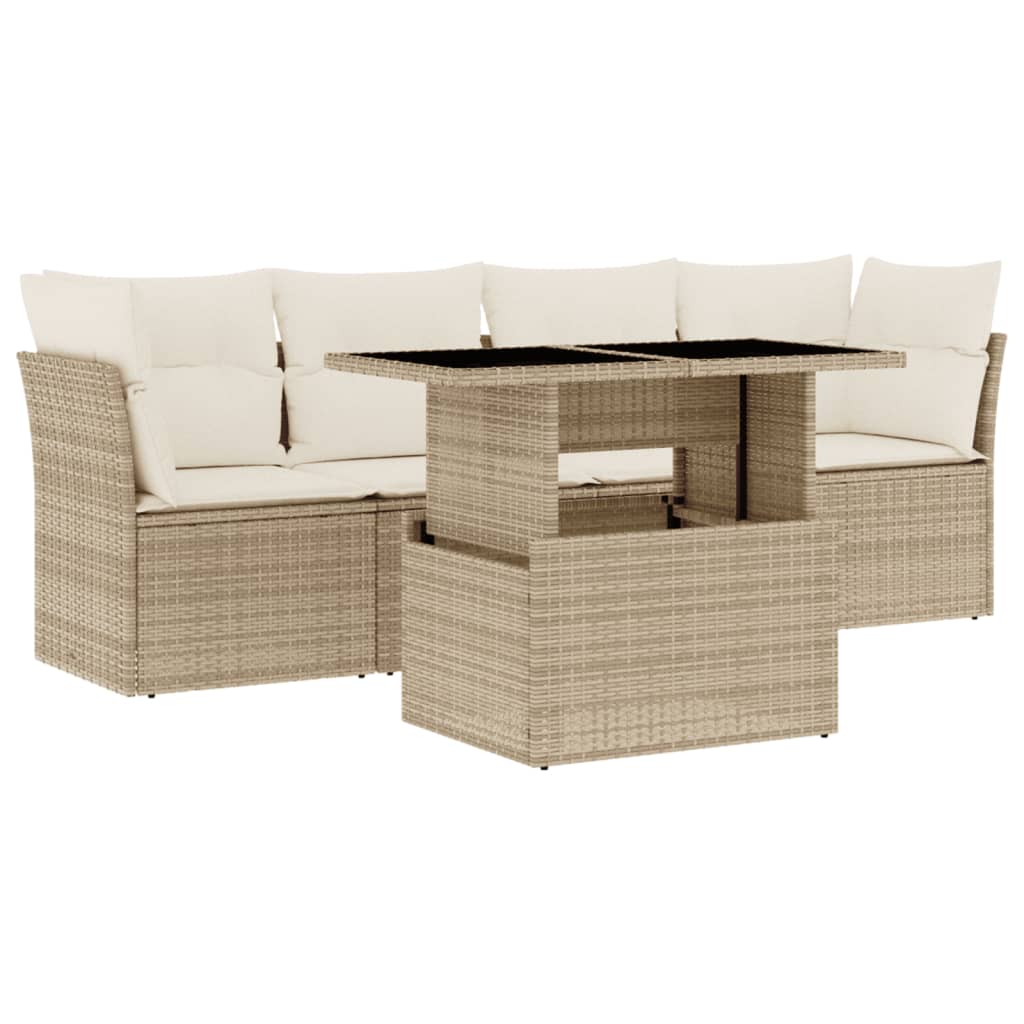 Set Divano da Giardino 5 pz con Cuscini Beige in Polyrattan - homemem39