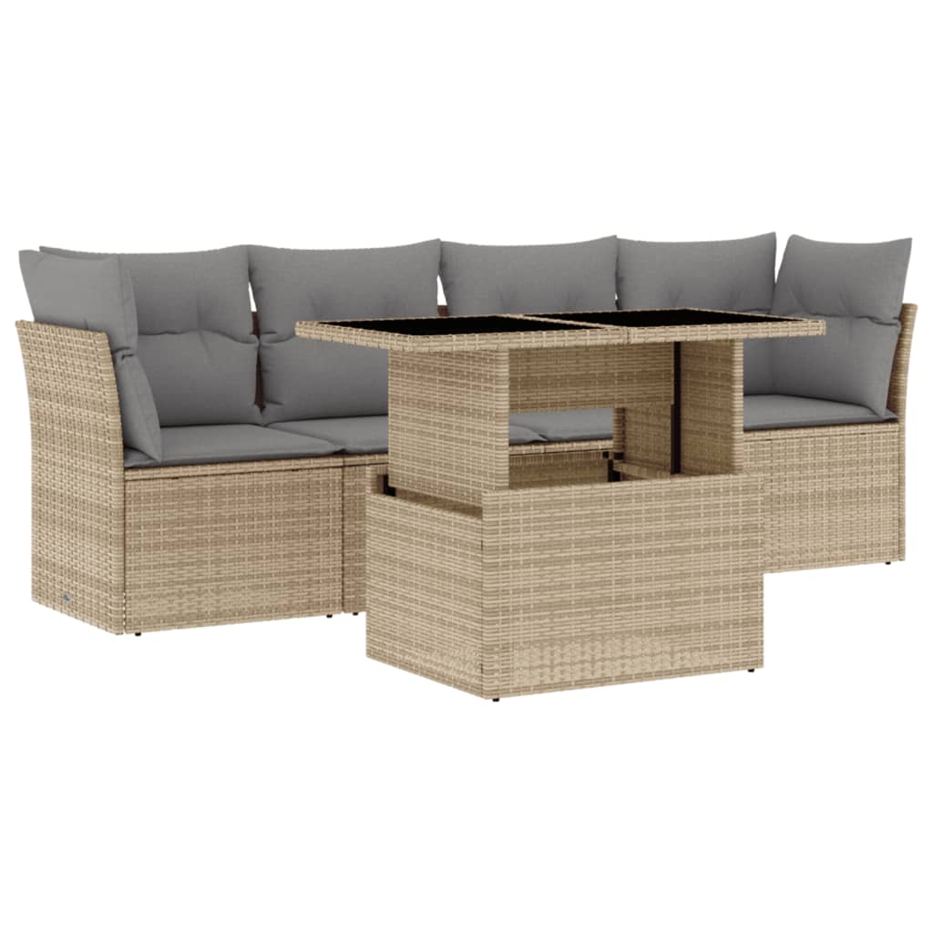 Set Divano da Giardino 5 pz con Cuscini Beige in Polyrattan - homemem39