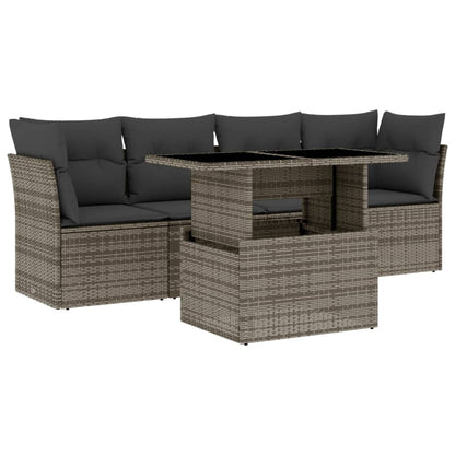 Set Divano da Giardino 5 pz con Cuscini Grigio in Polyrattan | homemem39