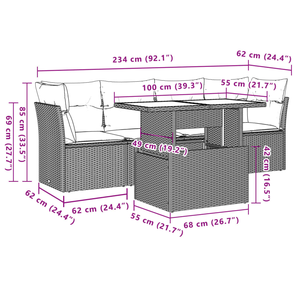 Set Divano da Giardino 5 pz con Cuscini Grigio in Polyrattan | homemem39