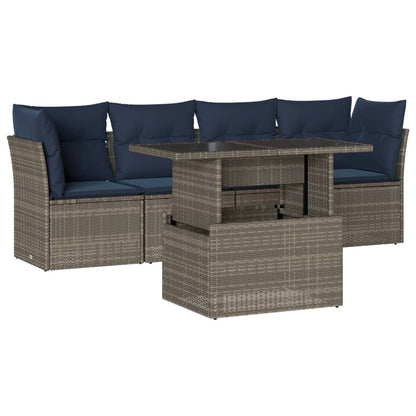 Set Divani da Giardino 5 pz con Cuscini Grigio in Polyrattan | homemem39