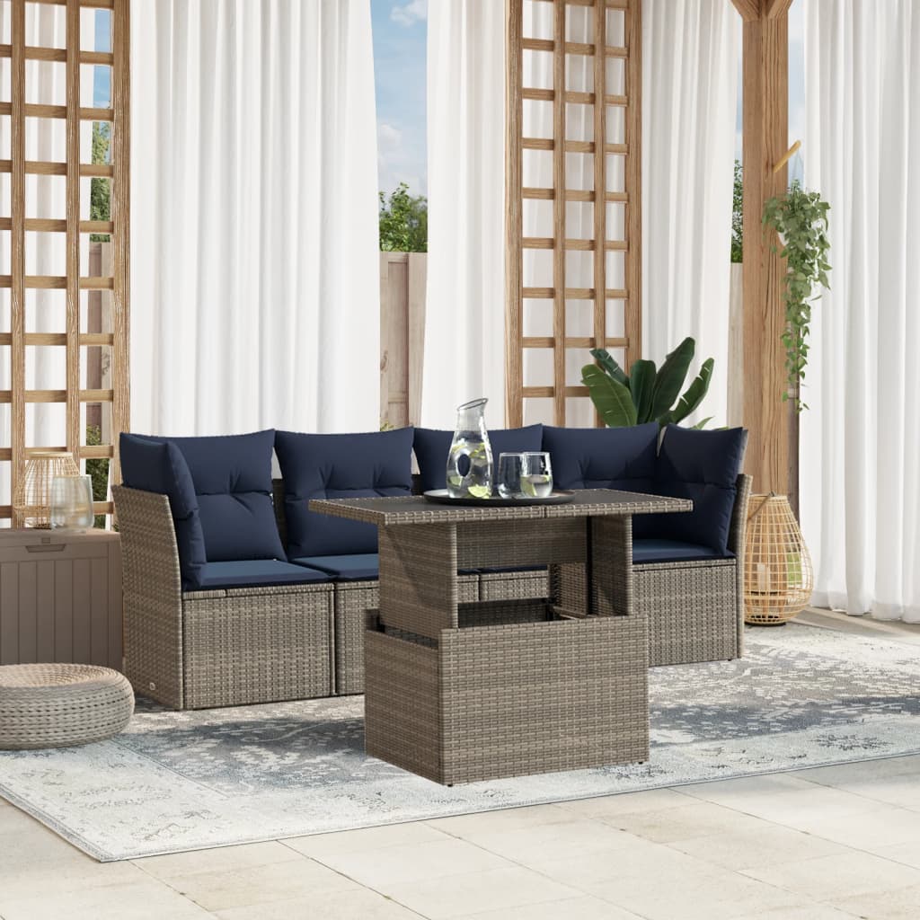 Set Divani da Giardino 5 pz con Cuscini Grigio in Polyrattan | homemem39