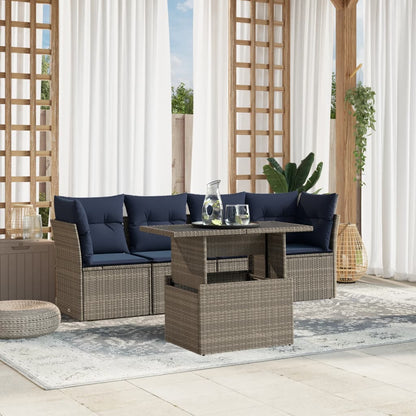 Set Divani da Giardino 5 pz con Cuscini Grigio in Polyrattan | homemem39