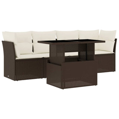 Set Divano da Giardino 5 pz con Cuscini Marrone in Polyrattan - homemem39
