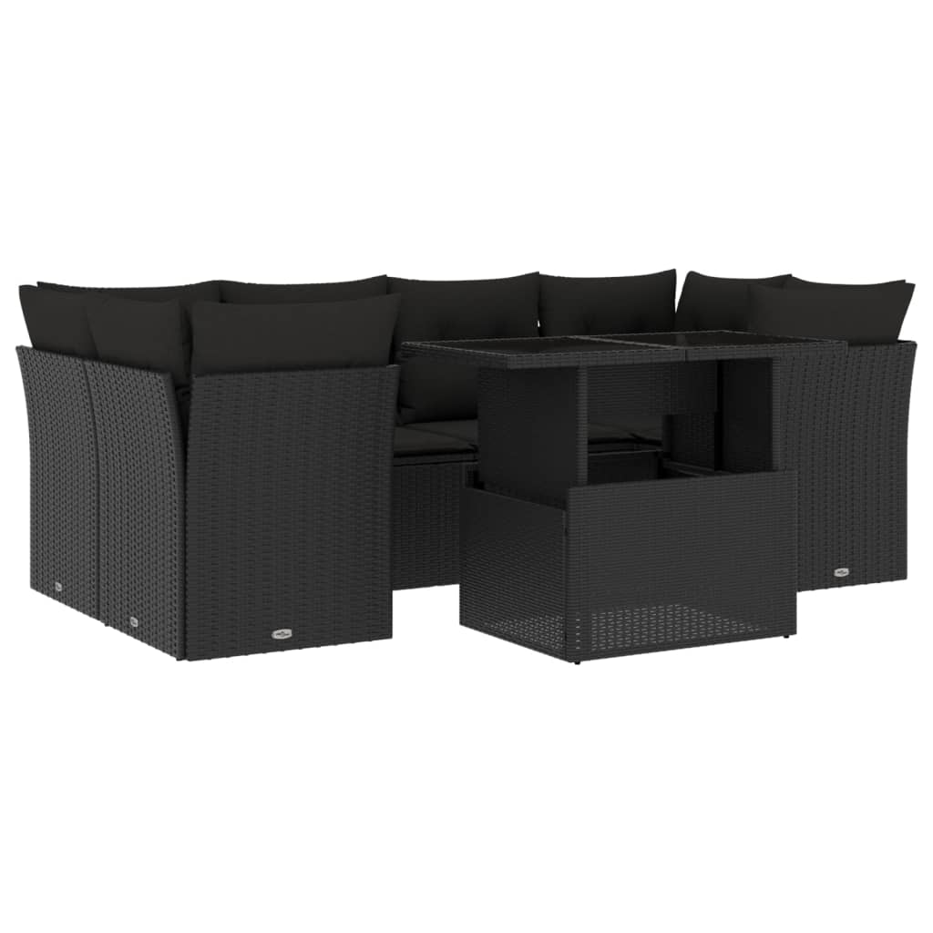 Set Divani da Giardino con Cuscini 7pz Nero Polyrattan - homemem39