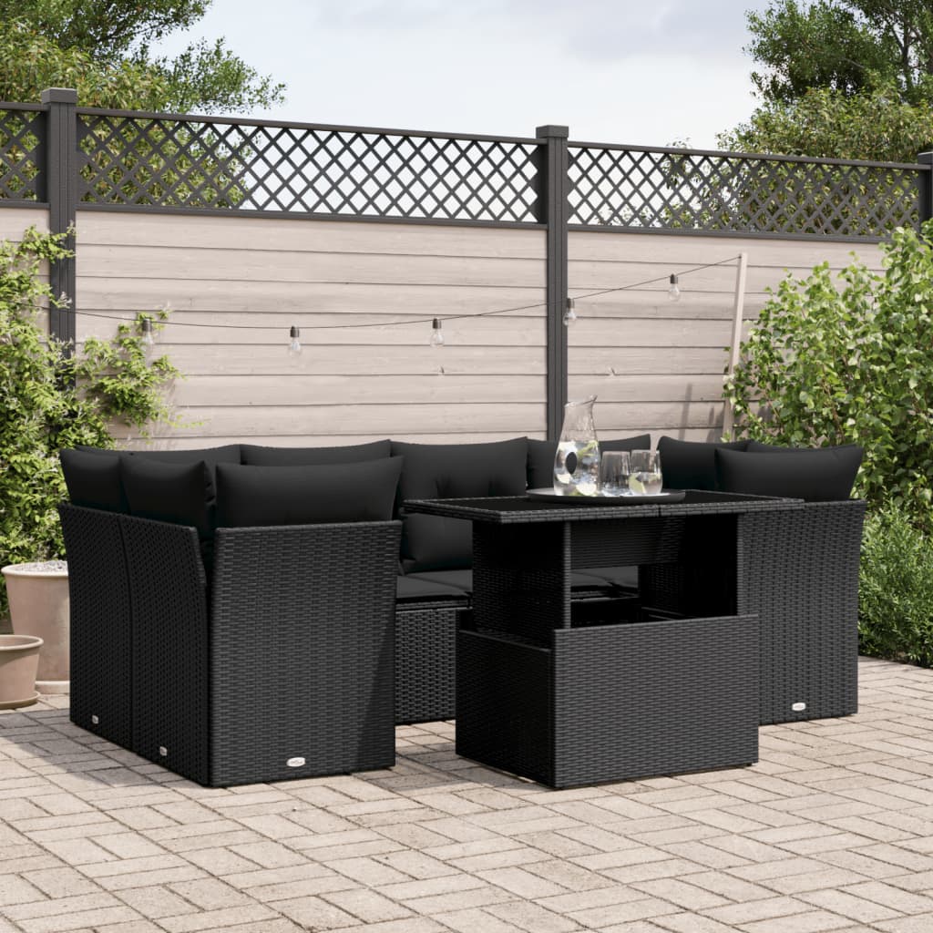 Set Divani da Giardino con Cuscini 7pz Nero Polyrattan - homemem39