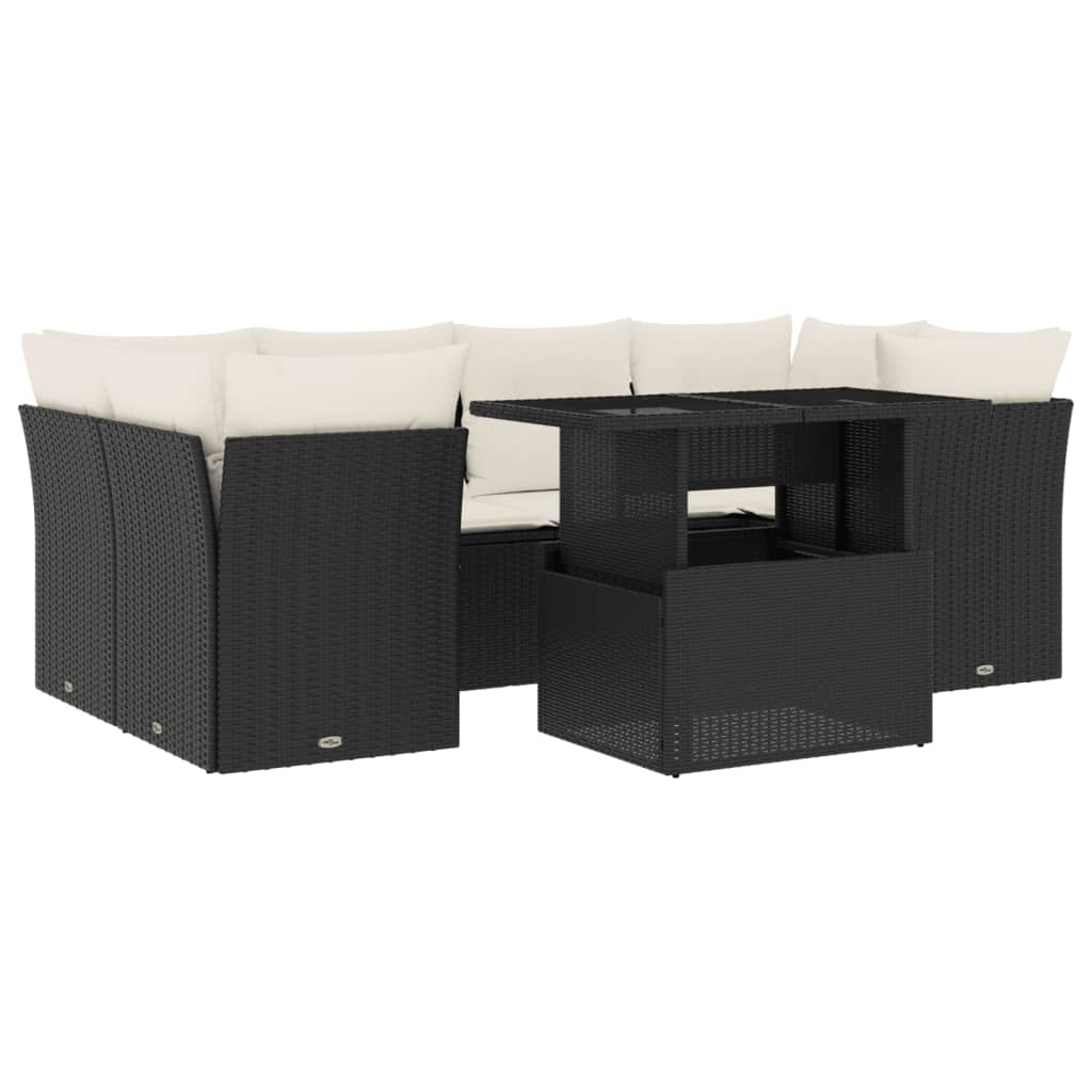 Set Divani da Giardino con Cuscini 7pz Nero Polyrattan | homemem39