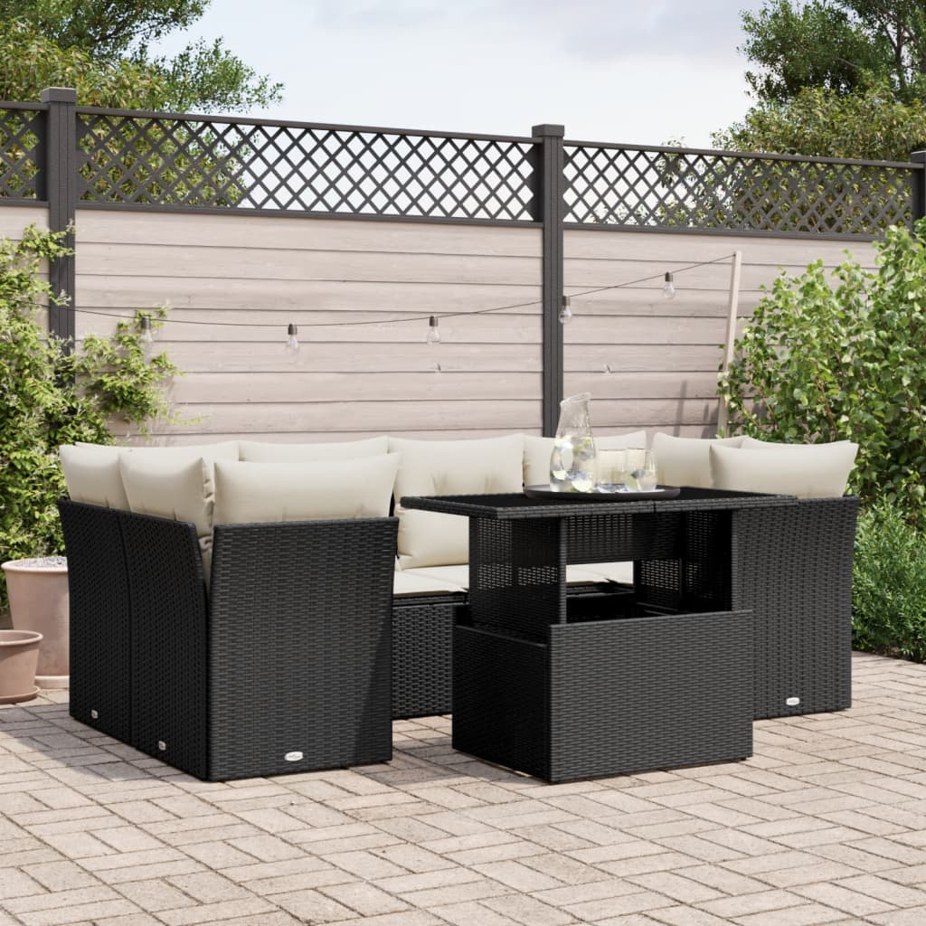 Set Divani da Giardino con Cuscini 7pz Nero Polyrattan | homemem39