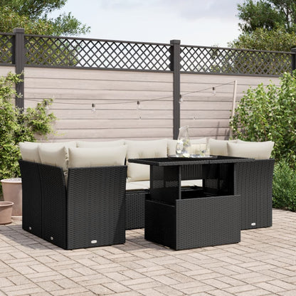 Set Divani da Giardino con Cuscini 7pz Nero Polyrattan | homemem39