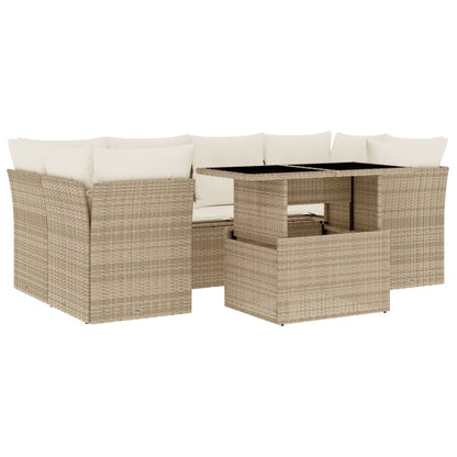 Set Divani da Giardino 7 pz con Cuscini Beige in Polyrattan - homemem39