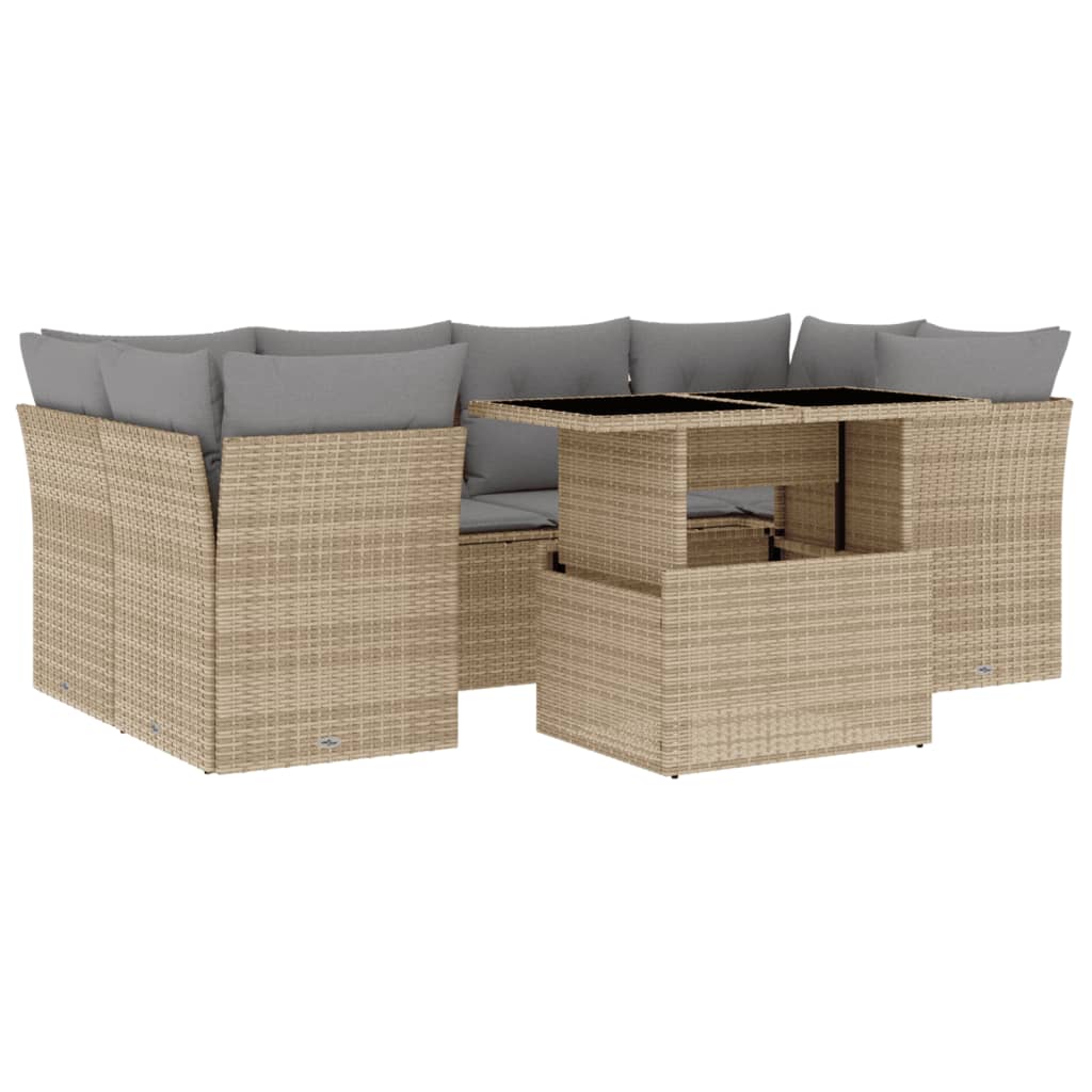 Set Divani da Giardino 7 pz con Cuscini Beige in Polyrattan | homemem39