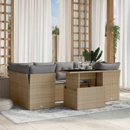 Set Divani da Giardino 7 pz con Cuscini Beige in Polyrattan | homemem39