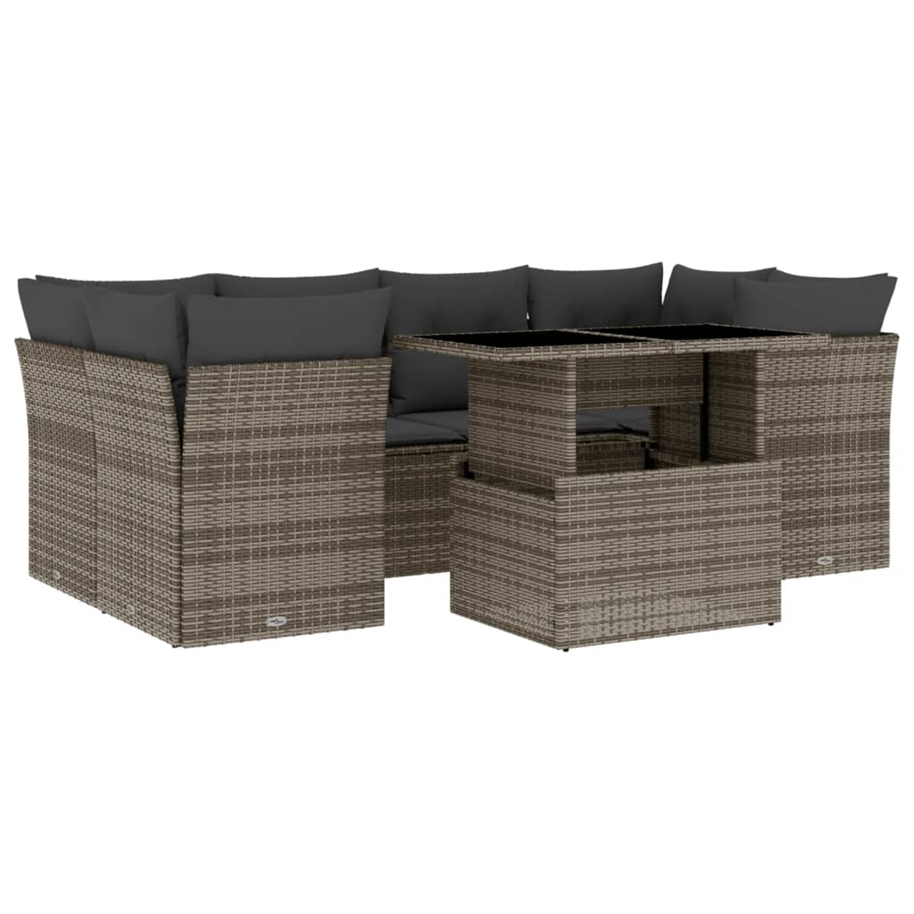 Set Divani da Giardino 7 pz con Cuscini Grigio in Polyrattan