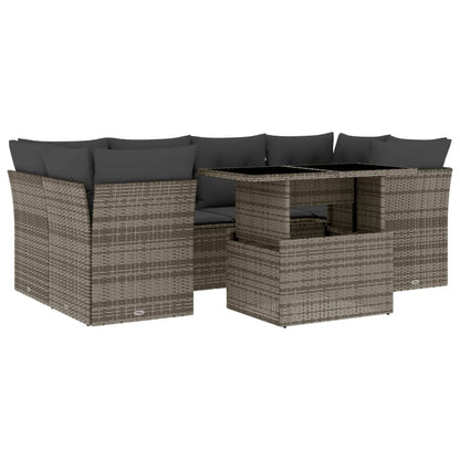 Set Divani da Giardino 7 pz con Cuscini Grigio in Polyrattan