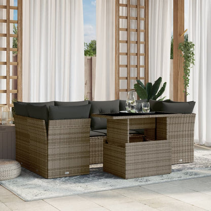 Set Divani da Giardino 7 pz con Cuscini Grigio in Polyrattan - homemem39