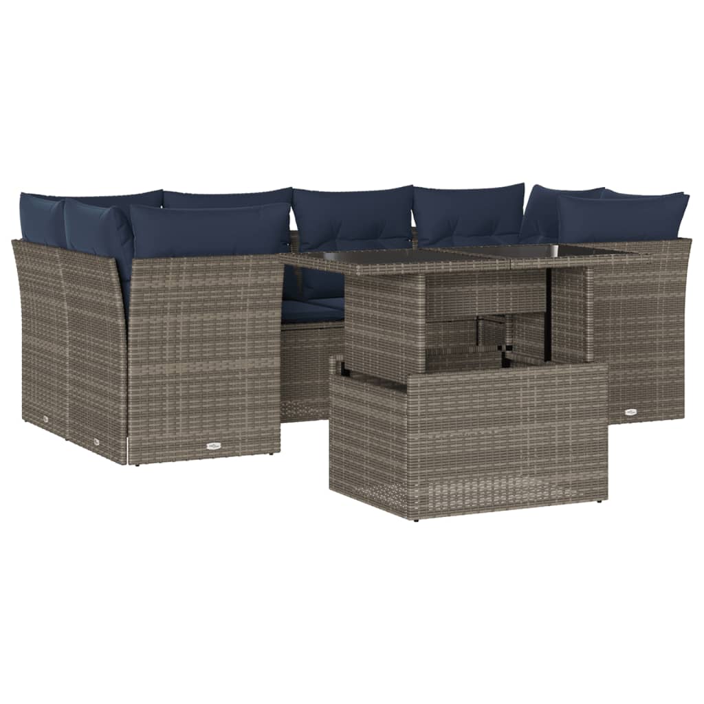 Set Divani da Giardino 7 pz con Cuscini Grigio in Polyrattan | homemem39
