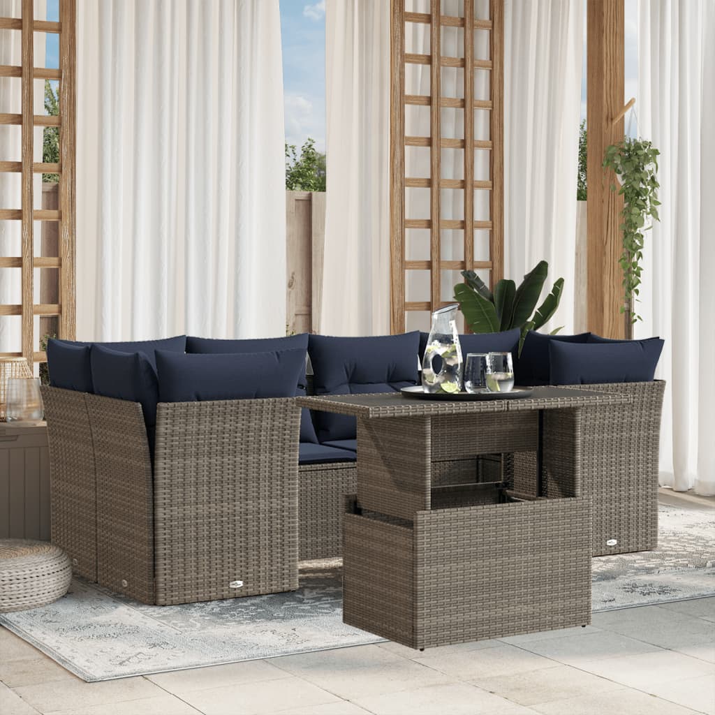 Set Divani da Giardino 7 pz con Cuscini Grigio in Polyrattan | homemem39