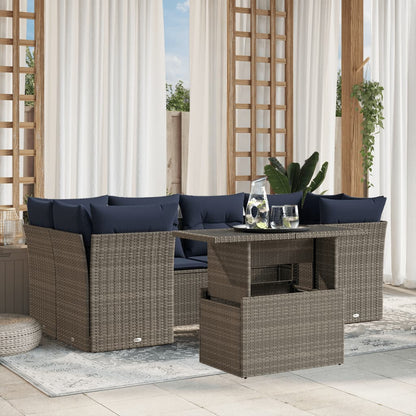 Set Divani da Giardino 7 pz con Cuscini Grigio in Polyrattan | homemem39