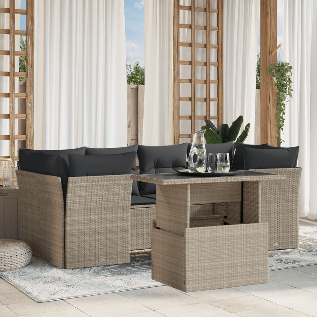 Set Divani da Giardino 7pz con Cuscini Grigio Chiaro Polyrattan - homemem39