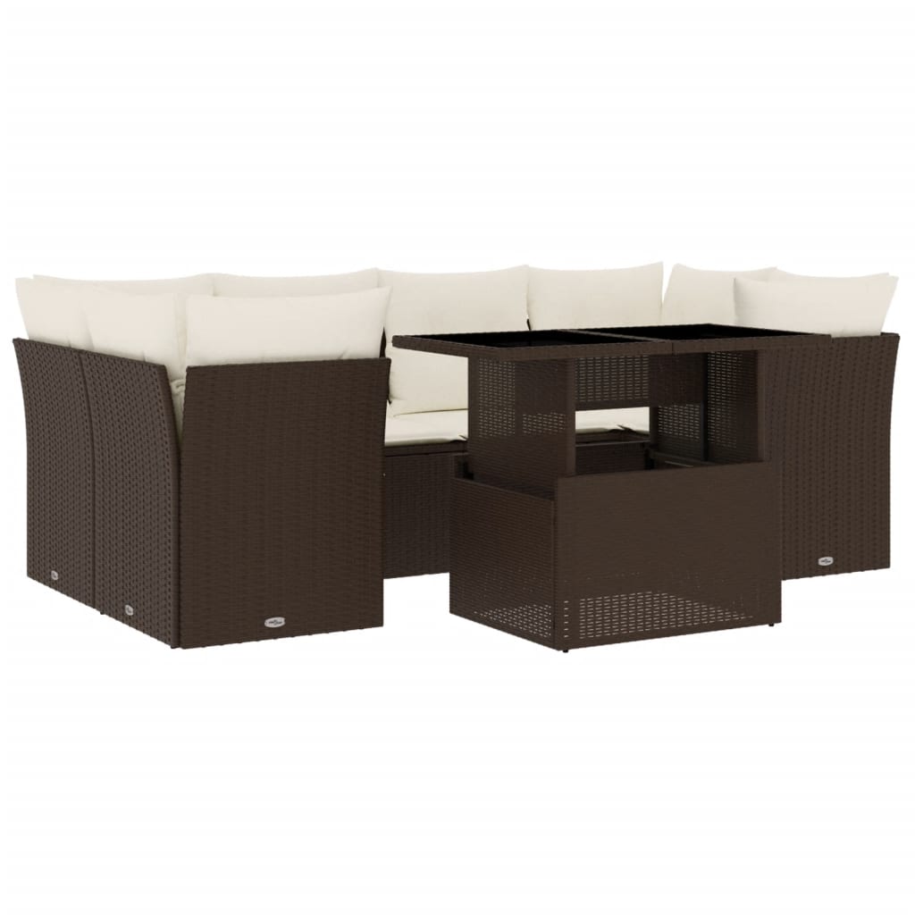 Set Divani da Giardino 7 pz con Cuscini Marrone in Polyrattan - homemem39