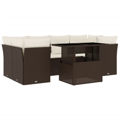 Set Divani da Giardino 7 pz con Cuscini Marrone in Polyrattan - homemem39