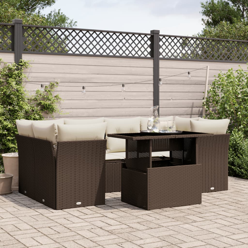 Set Divani da Giardino 7 pz con Cuscini Marrone in Polyrattan | homemem39
