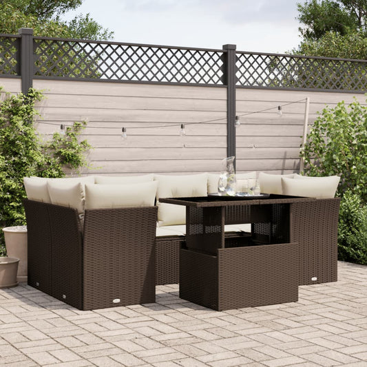 Set Divani da Giardino 7 pz con Cuscini Marrone in Polyrattan | homemem39