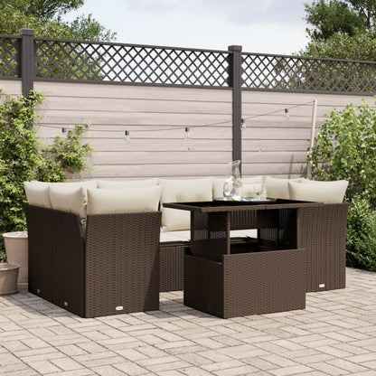 Set Divani da Giardino 7 pz con Cuscini Marrone in Polyrattan - homemem39