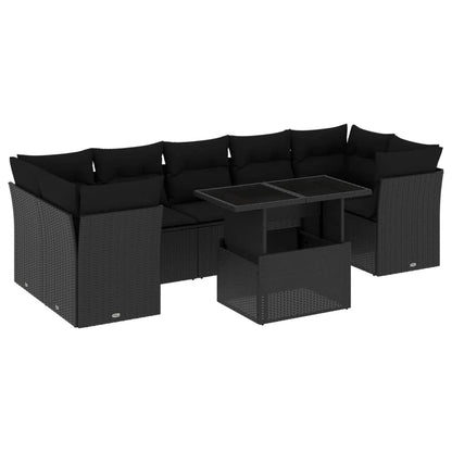 Set Divani da Giardino con Cuscini 8 pz Nero in Polyrattan - homemem39