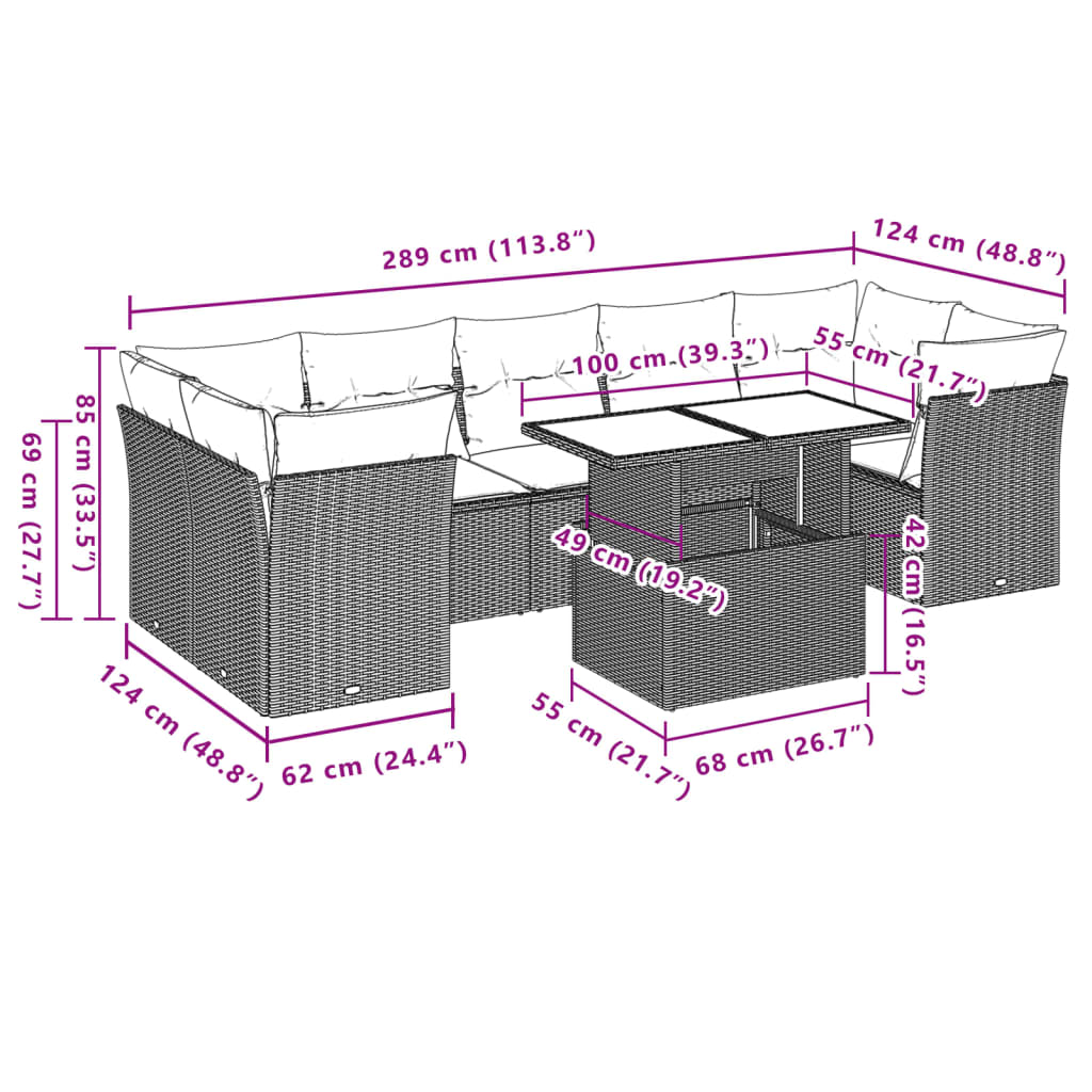 Set Divani da Giardino con Cuscini 8 pz Nero in Polyrattan | homemem39