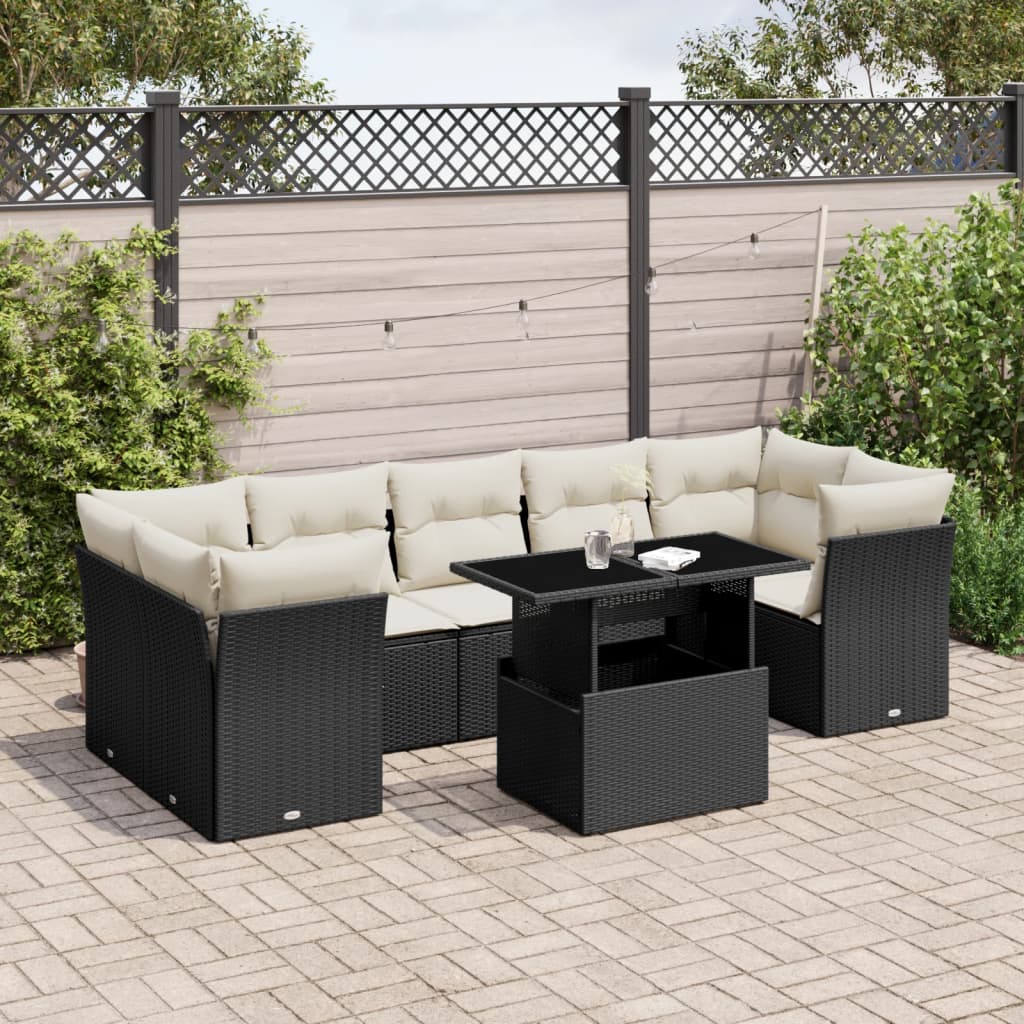 Set Divani da Giardino con Cuscini 8 pz Nero in Polyrattan - homemem39
