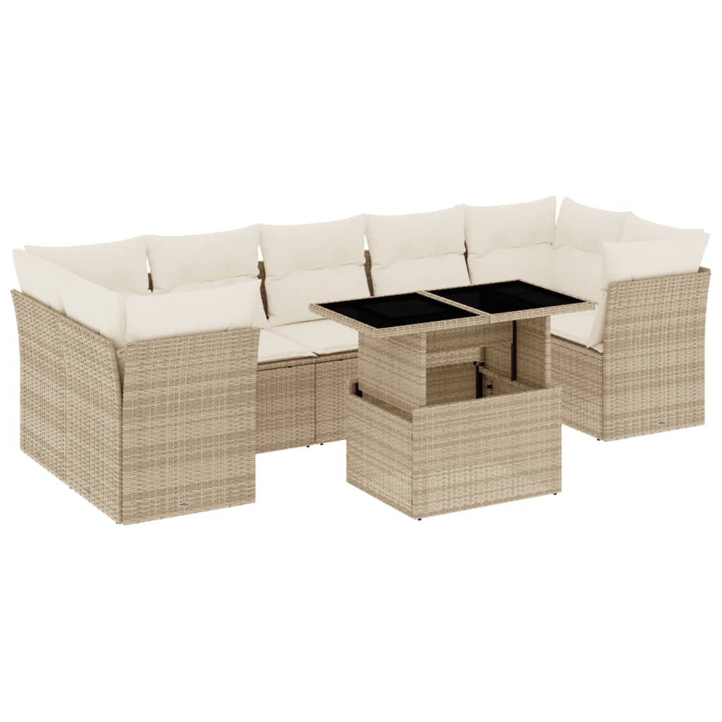 Set Divano da Giardino 8 pz con Cuscini Beige in Polyrattan | homemem39