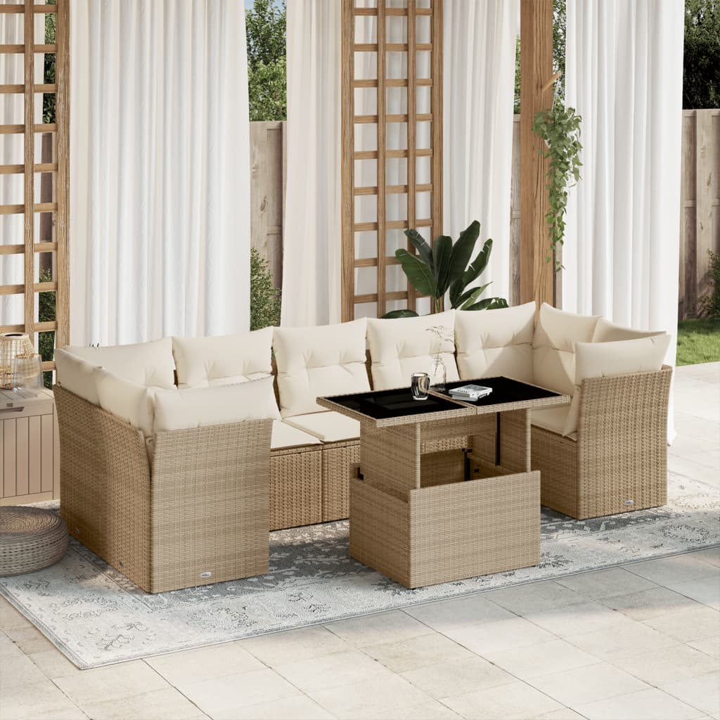 Set Divano da Giardino 8 pz con Cuscini Beige in Polyrattan | homemem39