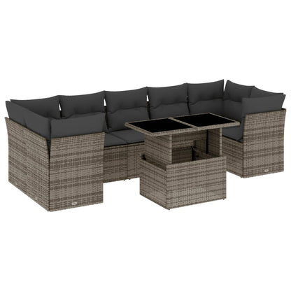 Set Divano da Giardino 8 pz con Cuscini Grigio in Polyrattan - homemem39