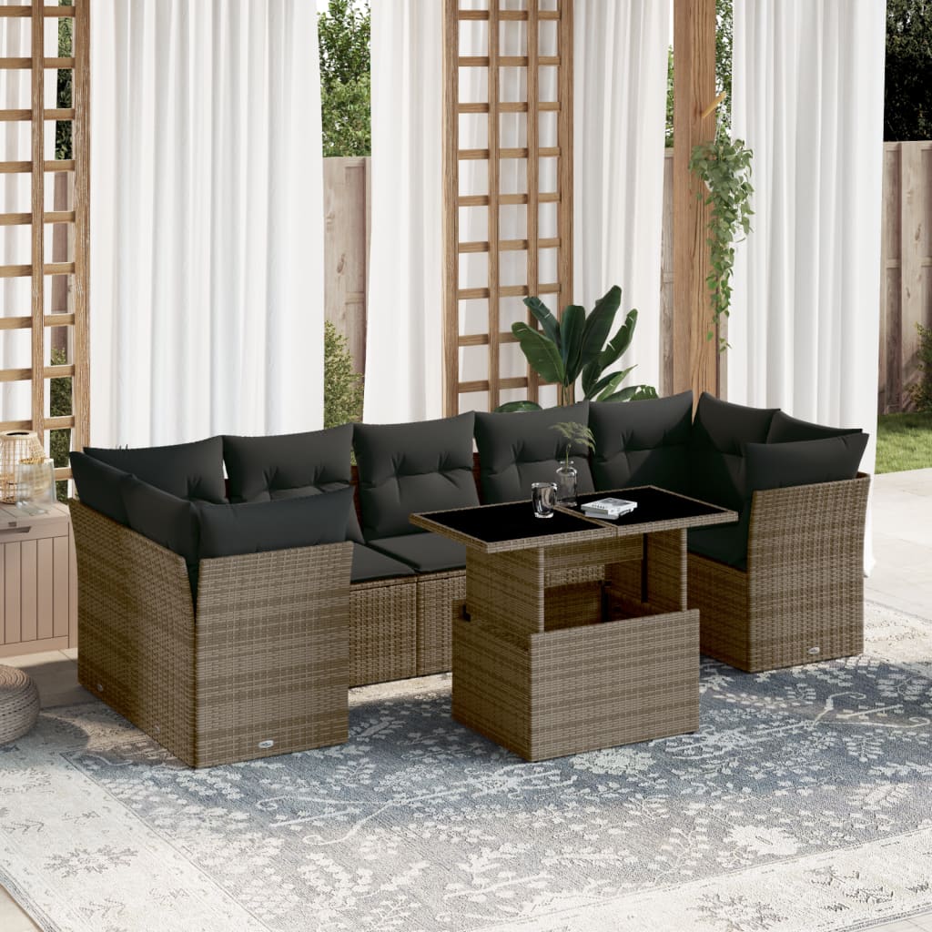 Set Divano da Giardino 8 pz con Cuscini Grigio in Polyrattan - homemem39