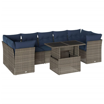 Set Divani da Giardino 8 pz con Cuscini Grigio in Polyrattan | homemem39