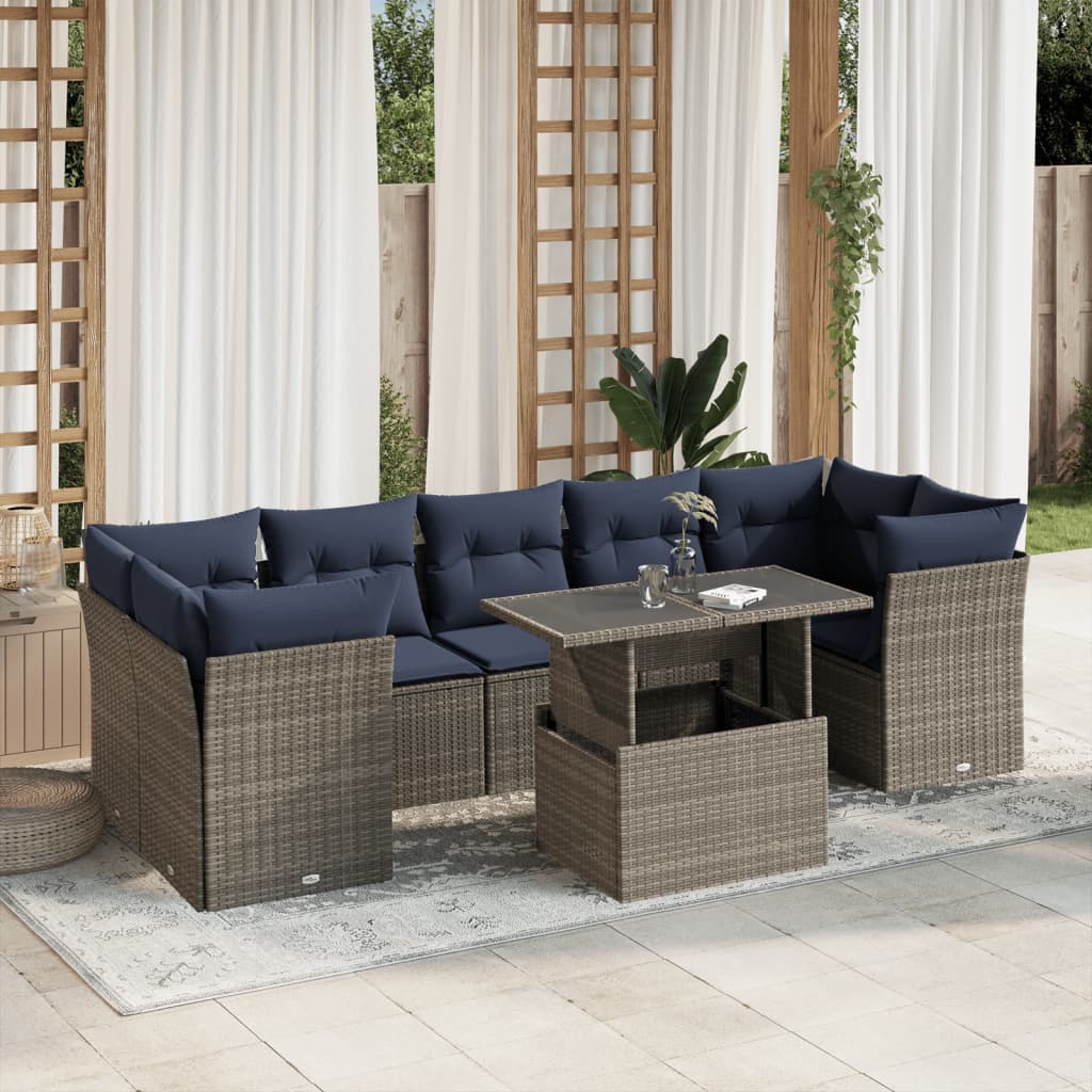 Set Divani da Giardino 8 pz con Cuscini Grigio in Polyrattan | homemem39