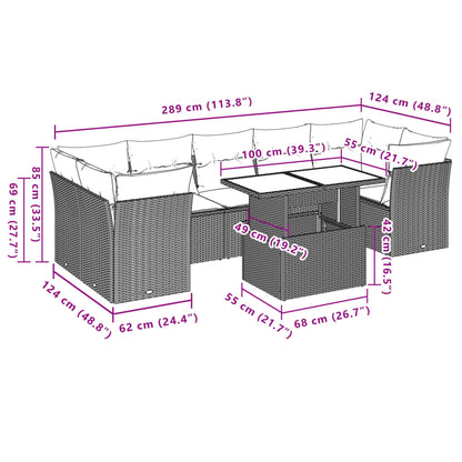 Set Divano da Giardino 8pz con Cuscini Grigio Chiaro Polyrattan
