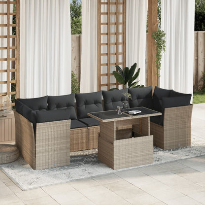 Set Divano da Giardino 8pz con Cuscini Grigio Chiaro Polyrattan
