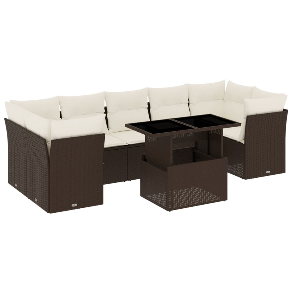 Set Divani da Giardino 8 pz con Cuscini Marrone in Polyrattan - homemem39