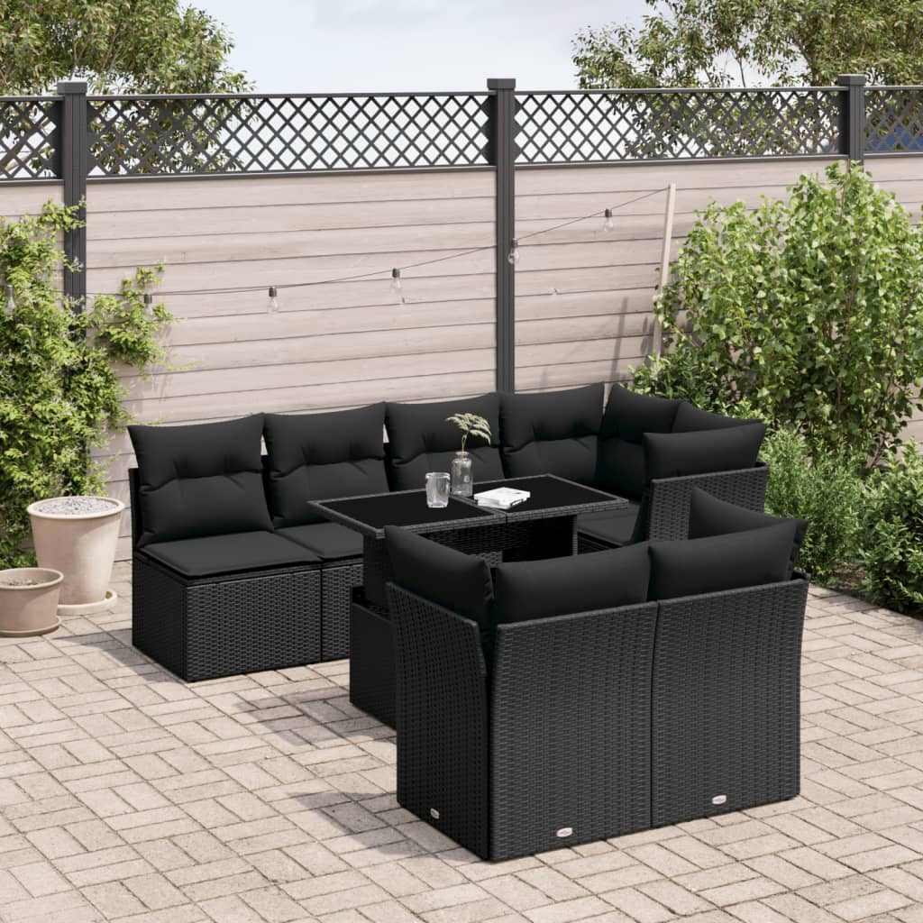 Set Divani da Giardino con Cuscini 8 pz Nero in Polyrattan - homemem39