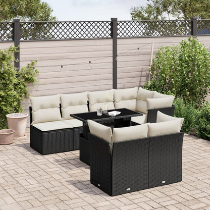 Set Divani da Giardino con Cuscini 8 pz Nero in Polyrattan | homemem39