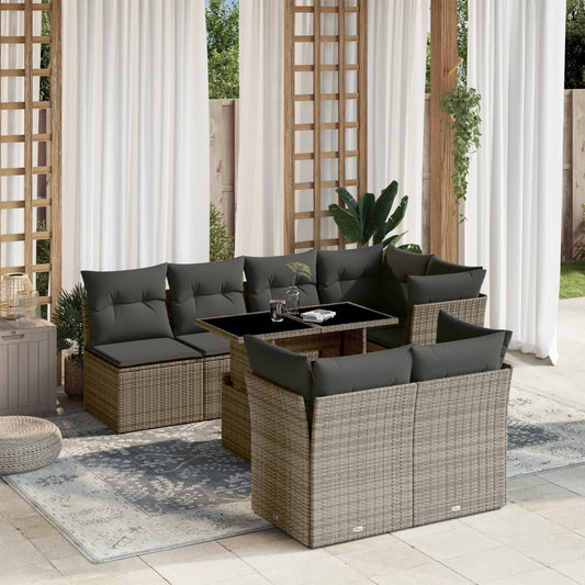 Set Divano da Giardino 8 pz con Cuscini Grigio in Polyrattan - homemem39