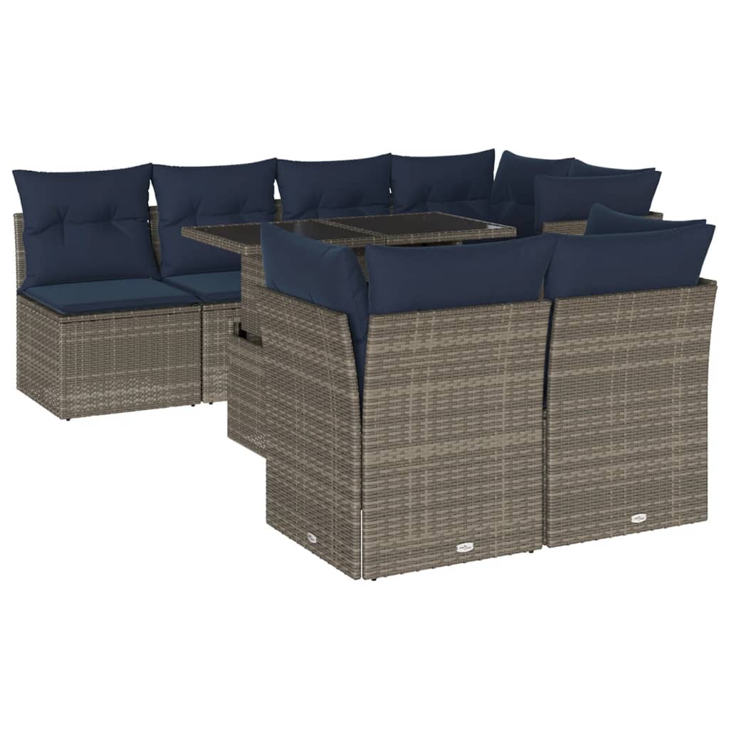 Set Divani da Giardino 8 pz con Cuscini Grigio in Polyrattan | homemem39