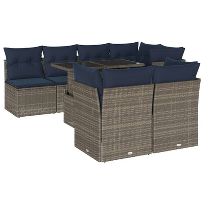 Set Divani da Giardino 8 pz con Cuscini Grigio in Polyrattan | homemem39